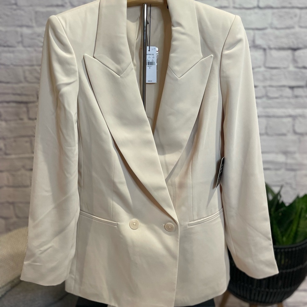Express Cream Double-Breasted Blazer